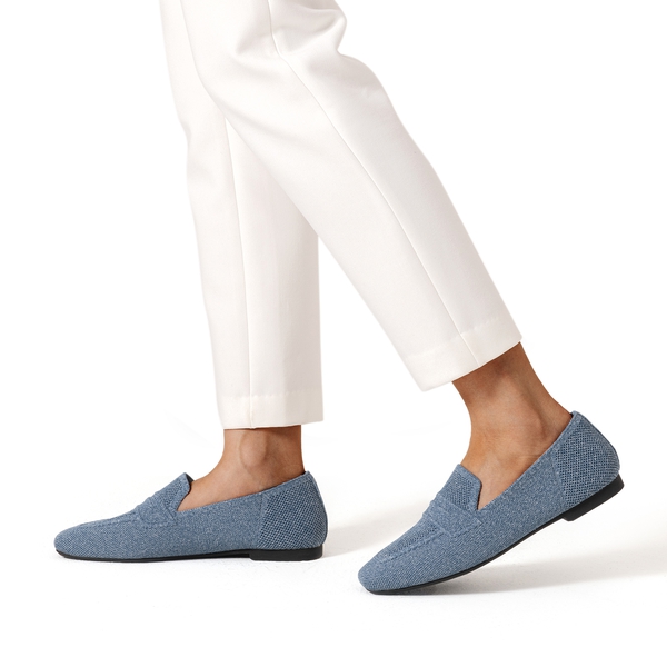 Cushioned Square Toe Knit Loafers - DENIM BLUE - 1